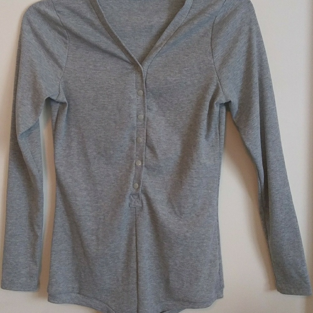 NWOT Grey Plunging Neckline Bodysuit
